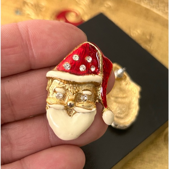 Vintage Don Lin Enamel & Gold Tone SANTA CLAUS Christmas Holiday‎ Earrings - Picture 3 of 12
